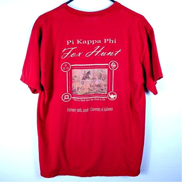 Pi Kappa Phi Fox Hunt 2008 T Shirt L Red Hanes Heavyweight University of Alabama - Picture 4 of 6